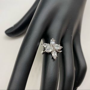 CZ Flower Rhodium Plated Ring